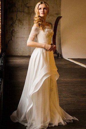 Abito da Sposa con Applique in Pizzo con Fiore Elegante in Chiffon