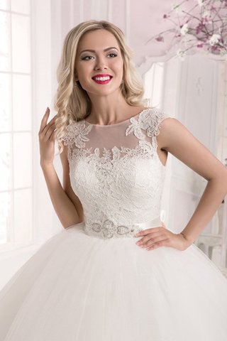 Abito da Sposa Naturale in Organza Schiena Nuda con Applique Ball Gown