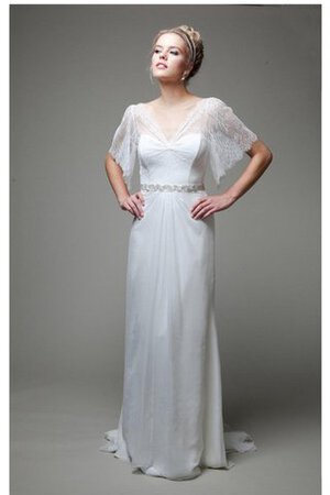 Abito da Sposa Naturale in Chiffon Senza Maniche A Terra V-Scollo