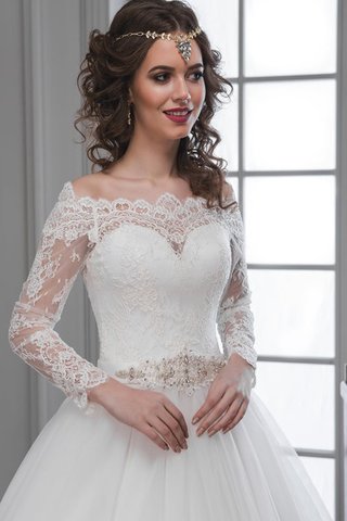 Abito da Sposa in Pizzo Naturale con Maniche Lunghe Fuori dalla spalla in Tulle