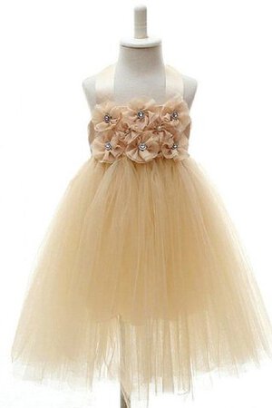 Abito da Cerimonia Bambini Cerniera con Fiore con Fiocco A-Line in Tulle