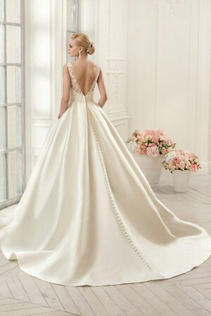 Abito da Sposa Senza Maniche Profondo V-scollo in Raso Favola con Applique