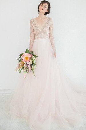 Abito da Sposa con Fiore in Pizzo in Tulle Stravagante con Perline