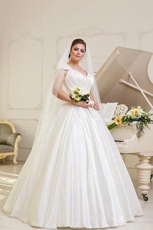 Abito da Sposa Taglia Comode A Terra con Manica Corte con Applique V-Scollo