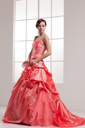 Abito Quinceanera Ball Gown Senza Maniche con Fiore con Stropicciato con Applique