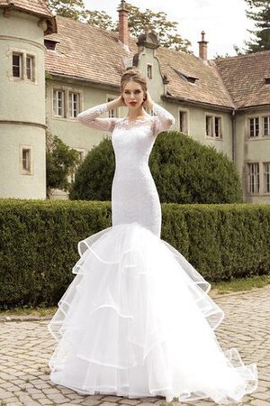 Abito da Sposa A Terra Sirena Buco Della Serratura Schiena in Tulle con Maniche Lunghe