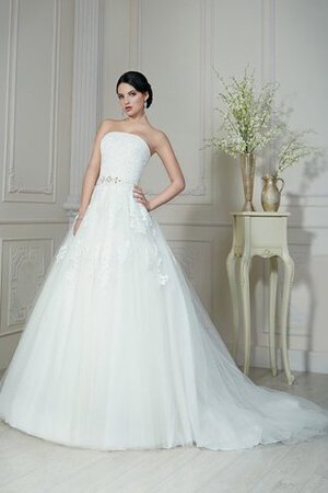 Abito da Sposa in Organza con Perline A Terra Senza Maniche A-Line