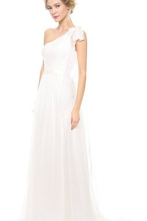 Abito da Sposa con Fiore A-Line Spazzola Treno Monospalla Naturale