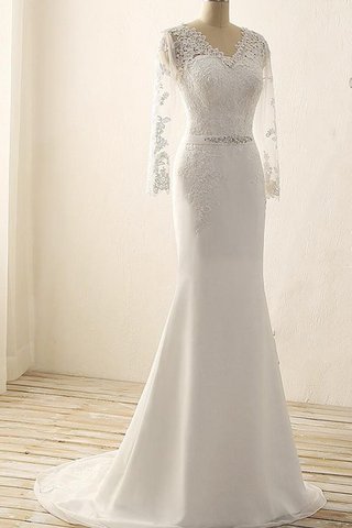 Abito da Sposa a Riva V-Scollo con Maniche Lunghe con Perline Elegante