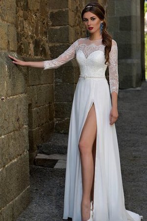 Abito da Sposa con Perline Lungo Naturale in Chiffon A-Line