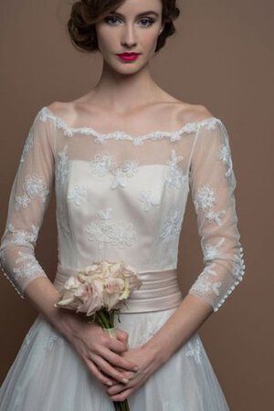 Abito da Sposa A Terra Largo in Tulle con Tre Quarti Lunghezza Maniche con Applique