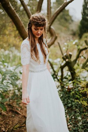 Abito da Sposa Lusso in Chiffon con Manica Corte con Perline A-Line