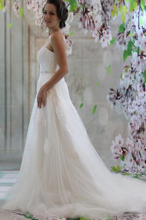 Abito da Sposa Allacciato A-Line in Pizzo con Perline Senza Maniche