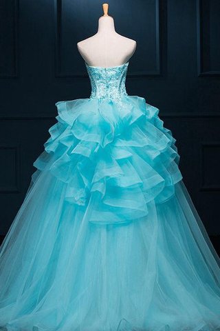 Abito Quinceanera con Applique in Organza Naturale Lunghi Cuore