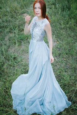 Abito da Sposa con Bottone in Pizzo in Chiffon con Applique a Riva