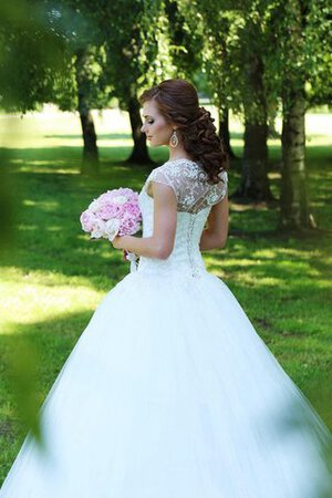 Abito da Sposa A-Line Allacciato Naturale in Tulle con Perline