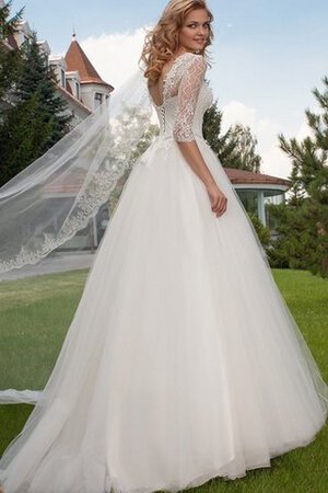 Abito da Sposa con Mezze Maniche Largo in Tulle Allacciato decorato