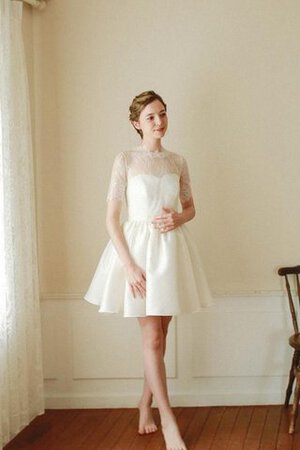 Abito da Sposa A-Line in Raso in Pizzo con Manica Corte Lupetto