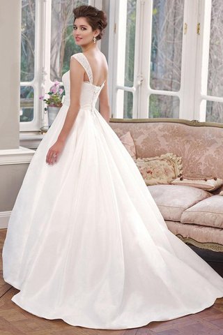 Abito da Sposa Senza Maniche A Terra con Applique Naturale con Fiocco