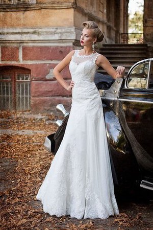 Abito da Sposa con Applique Naturale Coda A Strascico Cappella Tubino in Pizzo