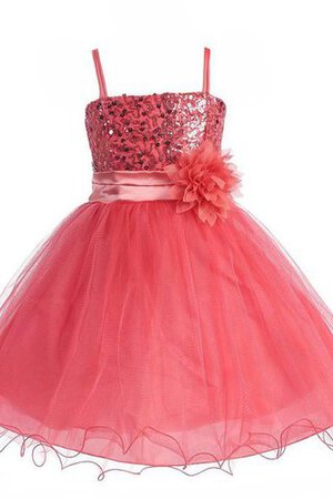 Abito da Cerimonia Bambini con Fiore A-Line Alta Vita in Tulle Senza Maniche