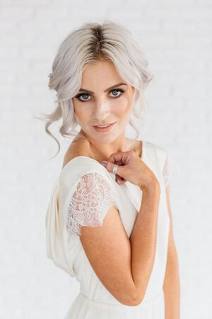 Abito da Sposa Profondo V-scollo A-Line con Manica Corte Elegante Barchetta