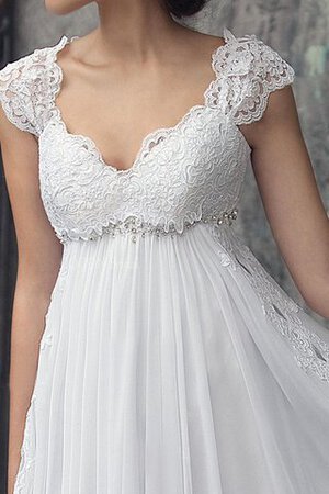 Abito da Sposa con Applique con Piega V-Scollo con Perline a Riva