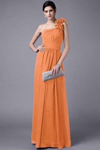 Abito da Damigella Lunghi con Festone Senza Maniche in Chiffon Cerniera