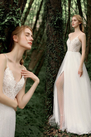 Abito da sposa moda senza maniche medievale esclusivo in pizzo a-line