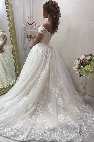 Abito da sposa a terra moderno spazzola treno fuori dalla spalla con applique dolce