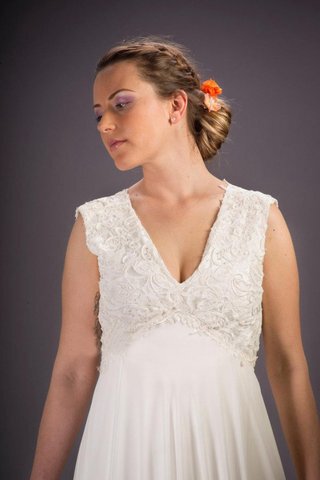 Abito da sposa alta vita splendente vintage v-scollo semplice a terra