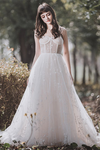 Abito da sposa semplice allettante in tulle in raso favola senza maniche