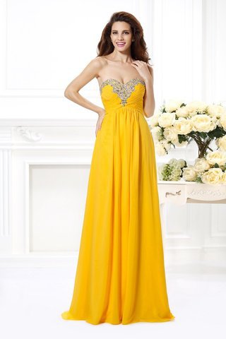 Abito da Ballo con Perline A-Line A Terra in Chiffon Lungo