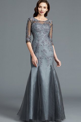 Abito Mamma Sposa con Mezze Maniche Tondo Tubino con Applique in Tulle