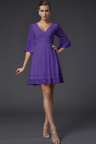 Abito da Damigella V-Scollo con Mezze Maniche A-Line Mini in Chiffon