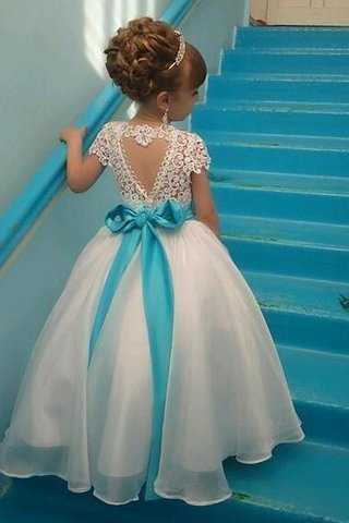 Abito da cerimonia bambini naturale a terra con fiore in organza elegante tondo