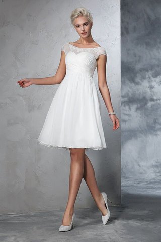 Abito da Sposa con Manica Corte con Increspato Cerniera Al Ginocchio Principessa