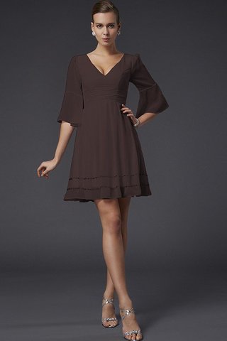 Abito da Damigella V-Scollo con Mezze Maniche A-Line Mini in Chiffon