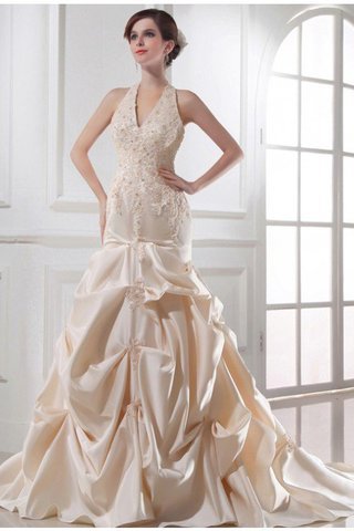 Abito da Sposa Allacciato con Applique Senza Maniche Sirena in Raso