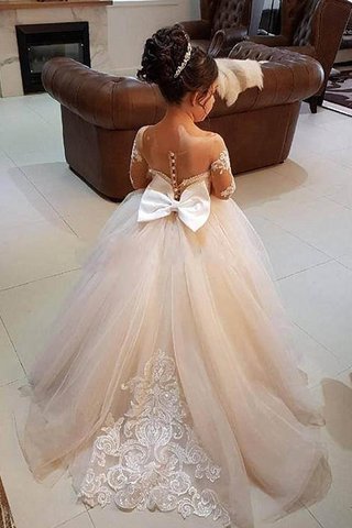 Abito da cerimonia bambini spazzola treno perfetto ball gown naturale con fiore in tulle