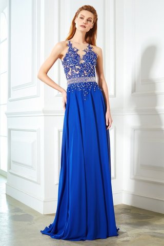 Abito da Sera Senza Maniche Naturale in Chiffon con Applique Principessa