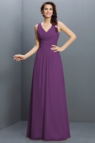 Abito da Damigella Principessa in Chiffon V-Scollo con Festone Senza Maniche