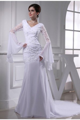 Abito da Sposa V-Scollo Coda A Strascico Cappella Sirena con Perline Lunghi