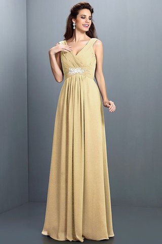 Abito da Damigella con Piega Senza Maniche in Chiffon con Festone V-Scollo