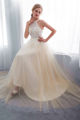 Abito da sposa in tulle con ricamo favola scintillante lunghi senza maniche