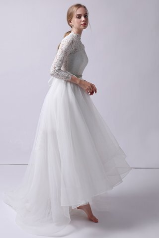 Abito da sposa splendente lunghi lupetto asimmetrici spazzola treno in tulle