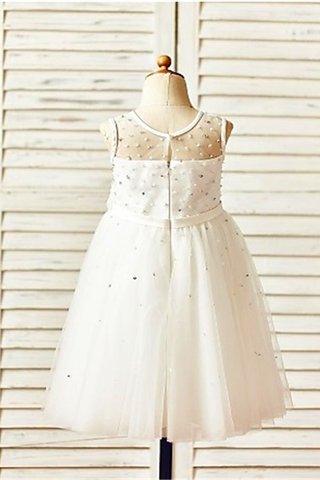 Abito da Cerimonia Bambini Cerniera Senza Maniche in Tulle con Fiore A-Line