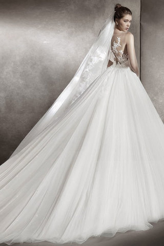 Abito da sposa naturale pudica con applique sensuale splendido coda a strascico corto