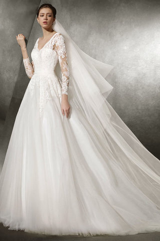 Abito da sposa con maniche lunghe convenzionale naturale in pizzo vintage eccitante