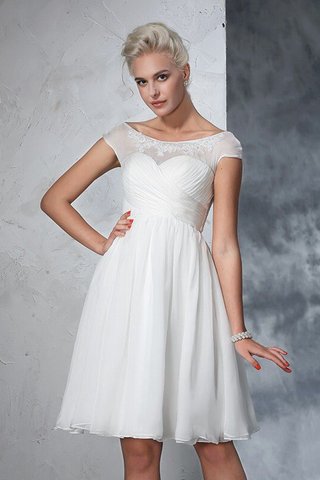 Abito da Sposa con Manica Corte con Increspato Cerniera Al Ginocchio Principessa